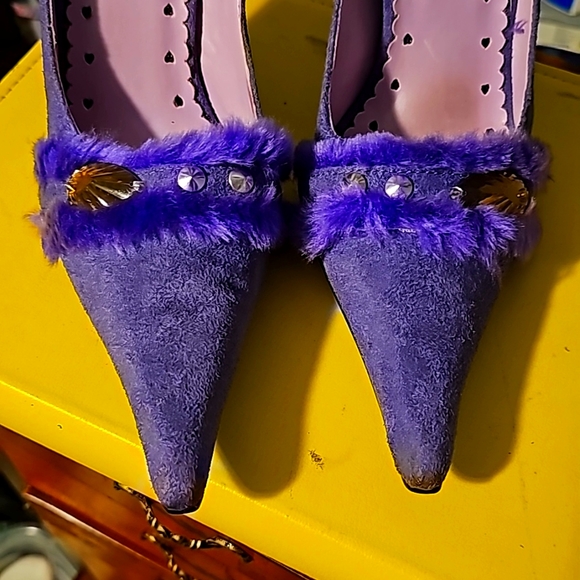 New Suede w/Fur Designer Shoes by Dangerous, Sz 8, Purple, Pointy Toe, 3" - Picture 11 of 11